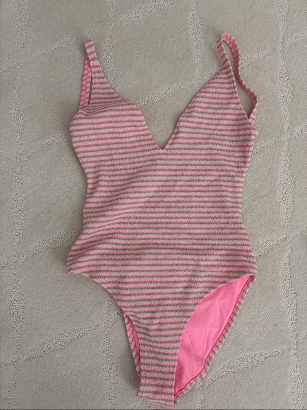 Vintage Topshop Pink and White Striped One-Piece Swimsuit
